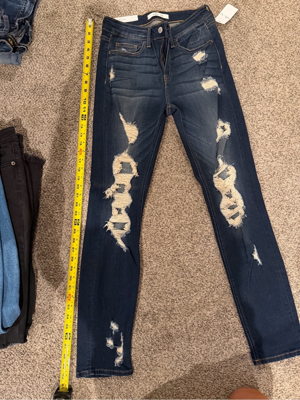 Willow & Root Distressed Dark Blue Skinny Jeans - Stretch Slim Fit